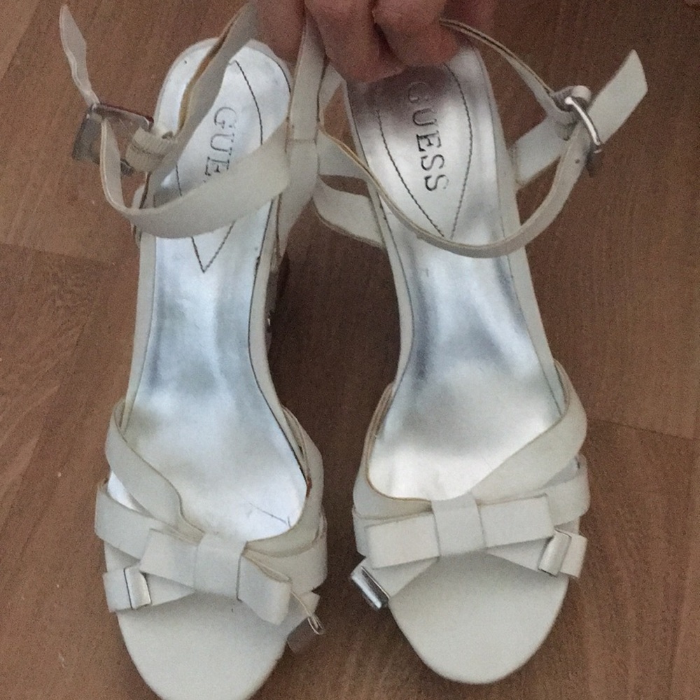 White sandal wedge heels
